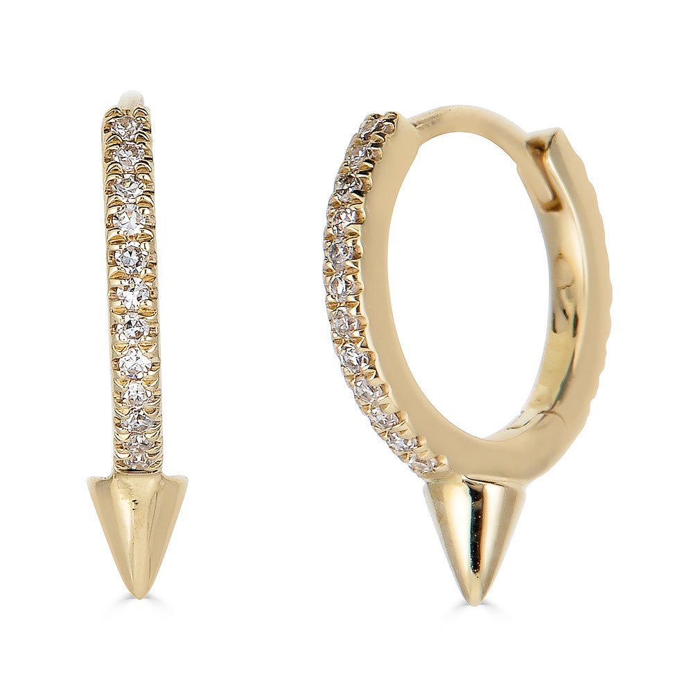 14K Diamond Spike Hoop Earrings - Nolita