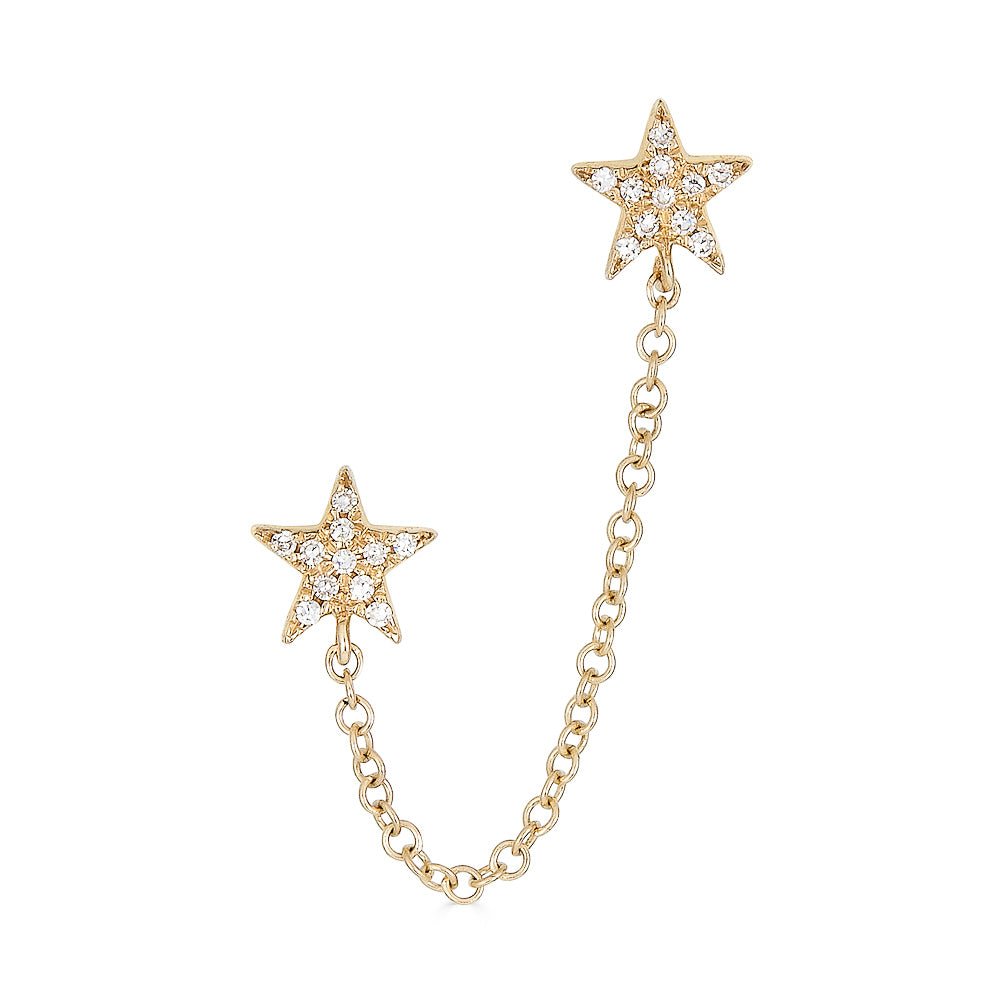 14K Diamond Star Chain Earrings - Nolita