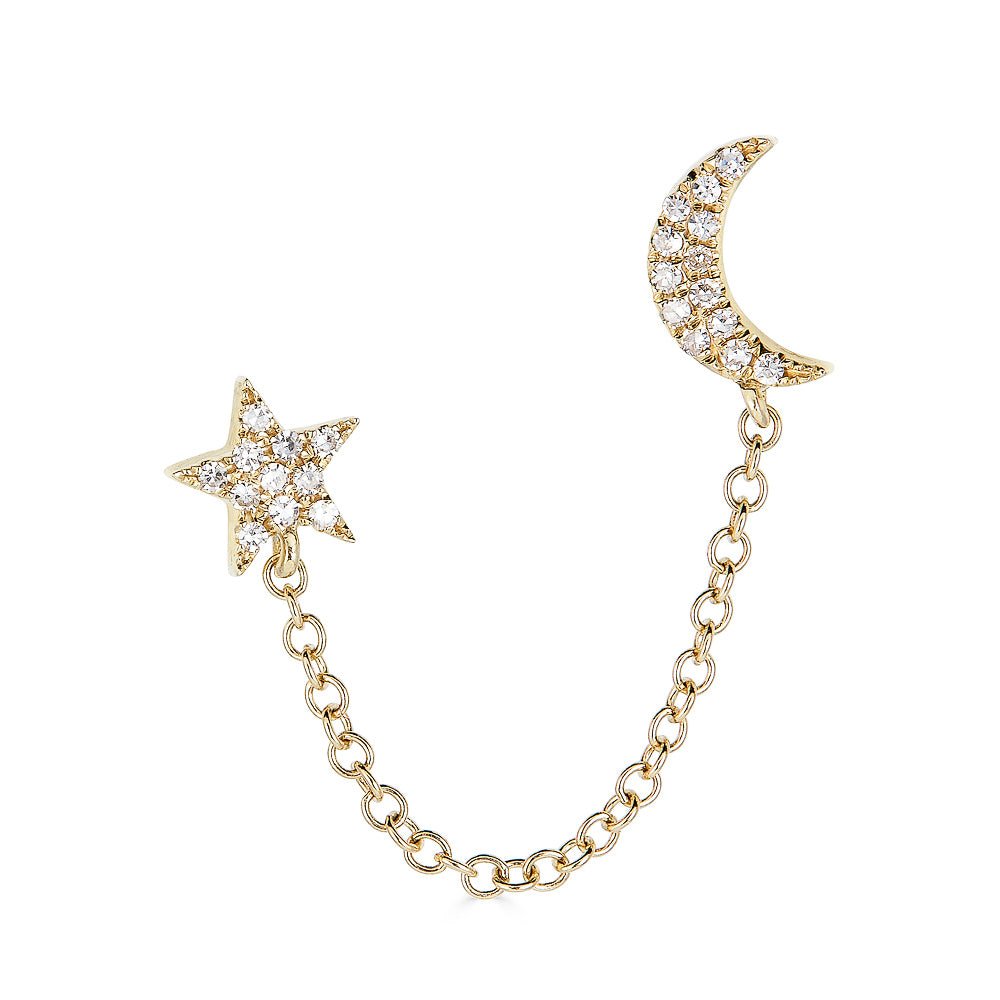 14K Diamond Star & Moon Earrings - Nolita