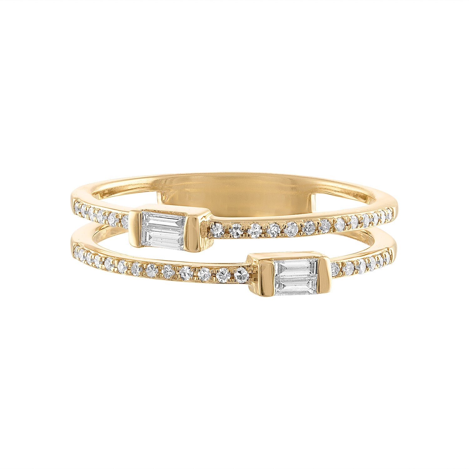 14K Diamond Two Row Baguette Ring - Nolita