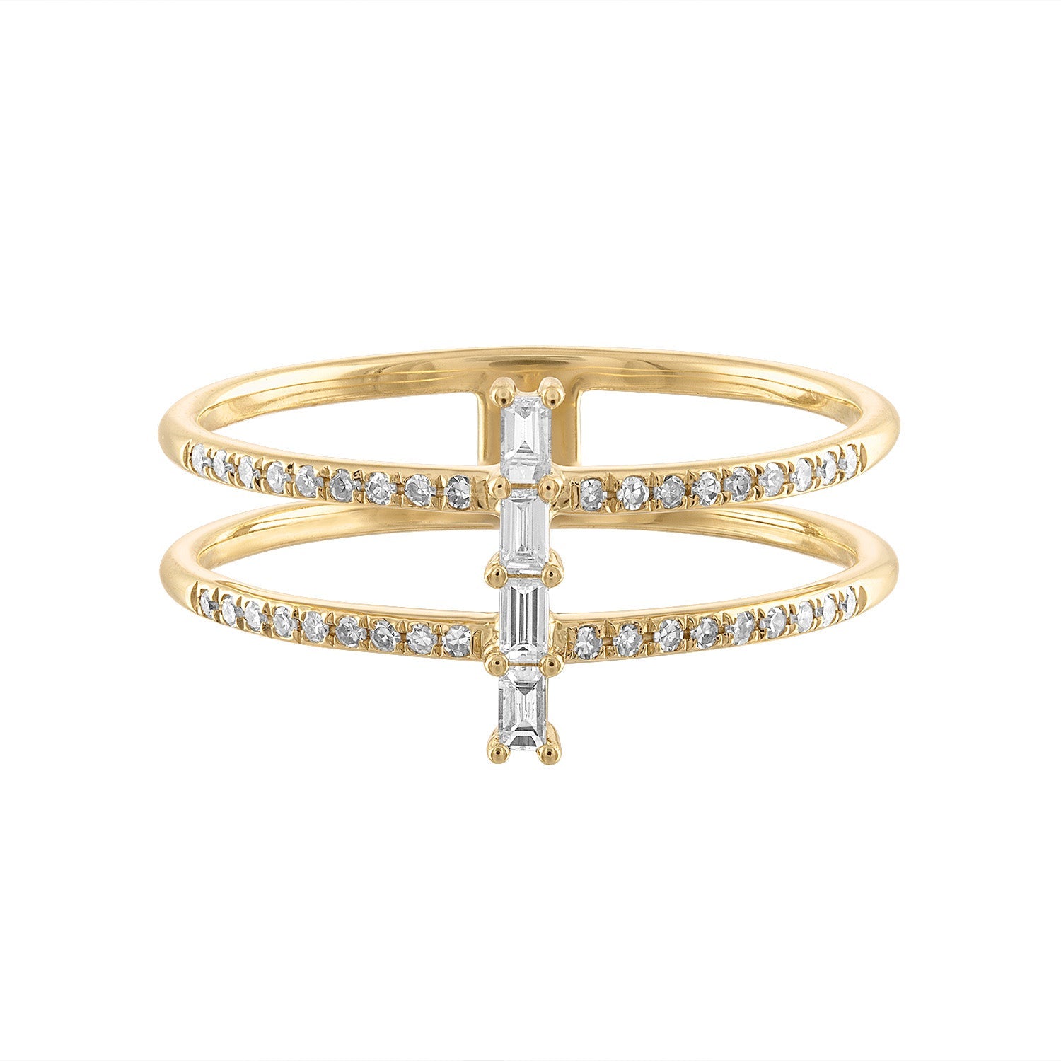 14K Diamond Vertical Baguette Diamond Ring - Nolita