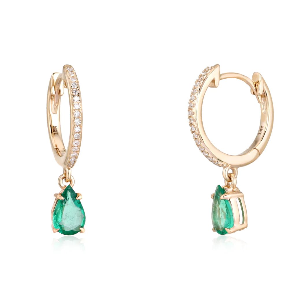 14K Emerald and Diamond Hoop Earrings - Nolita
