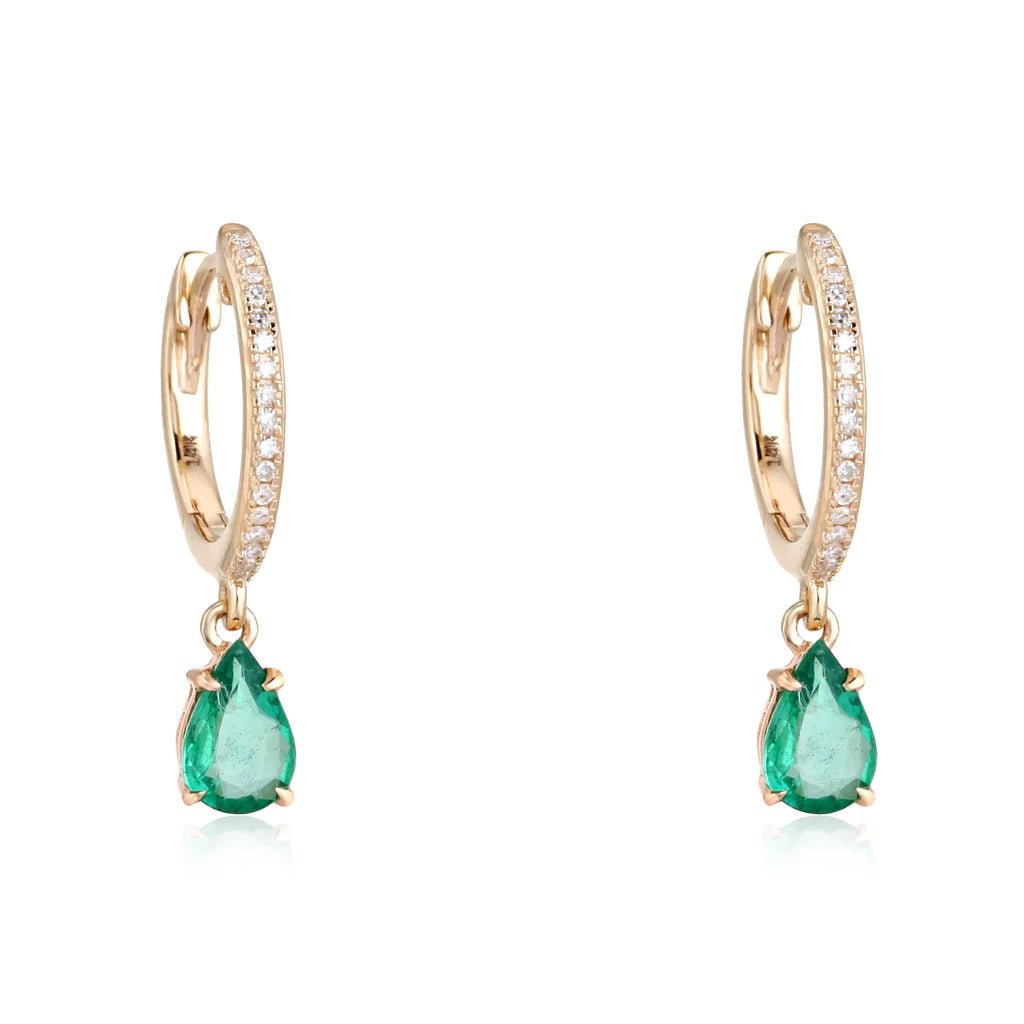 14K Emerald and Diamond Hoop Earrings - Nolita