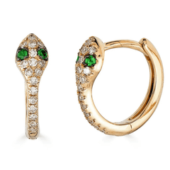 14K Emerald Diamond Snake Earrings
