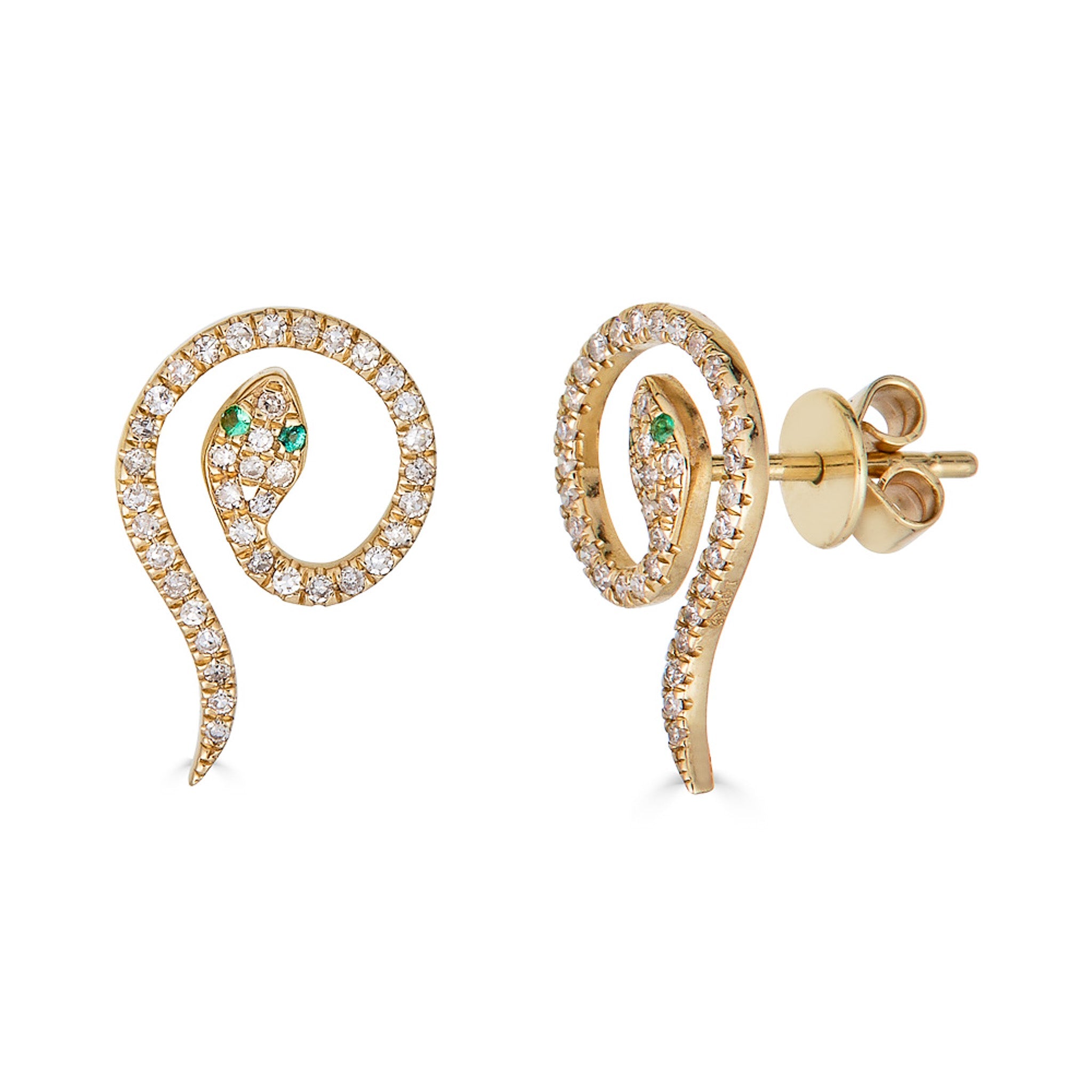 14K Emerald Snake Stud Earrings - Nolita