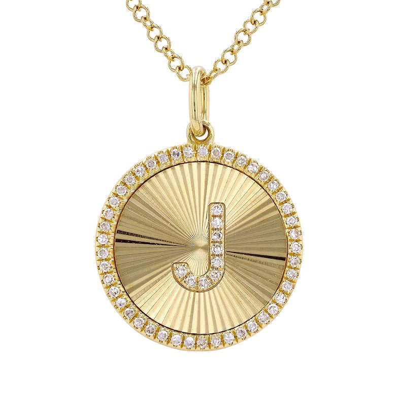 14K Fluted Disc Diamond Initial Necklace - Nolita