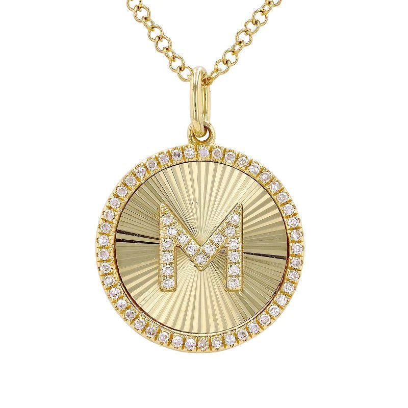 14K Fluted Disc Diamond Initial Necklace - Nolita