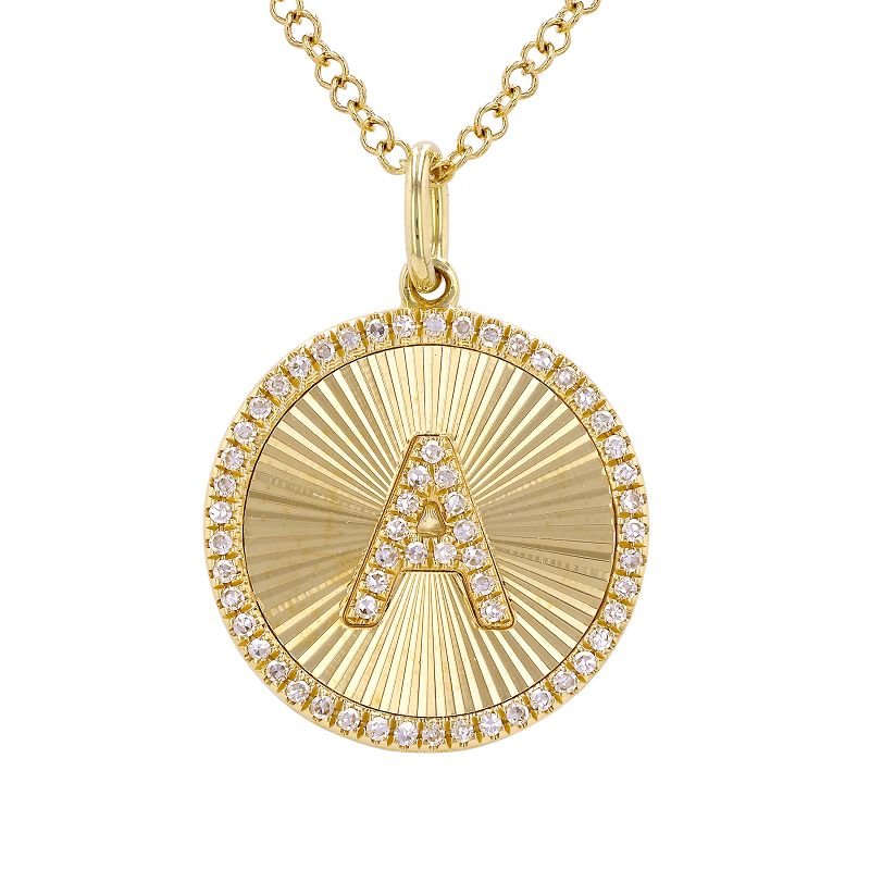 14K Fluted Disc Diamond Initial Necklace - Nolita