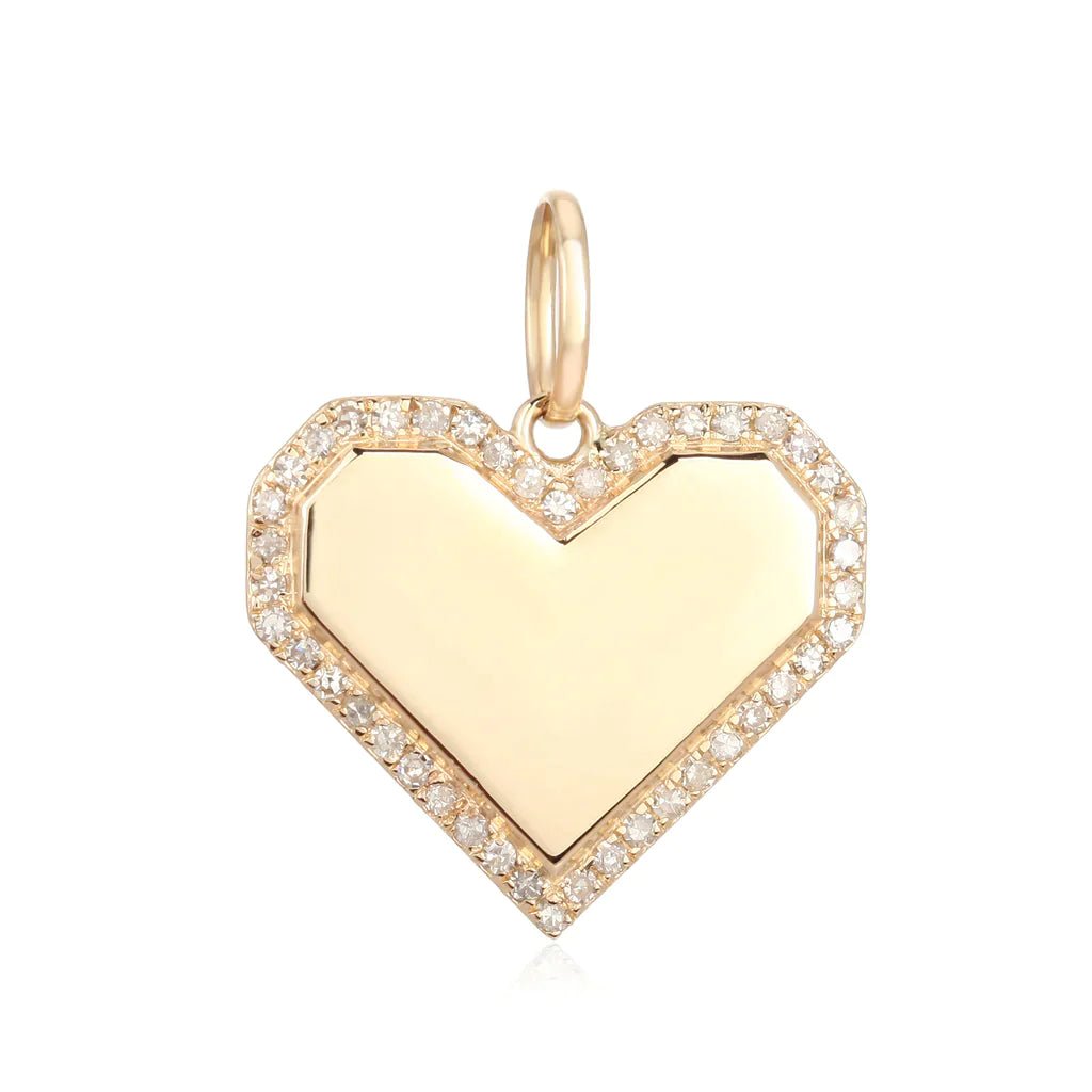 14K Gemstone Outlined Heart Engravable Charm - Nolita
