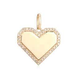 14K Gemstone Outlined Heart Engravable Charm - Nolita