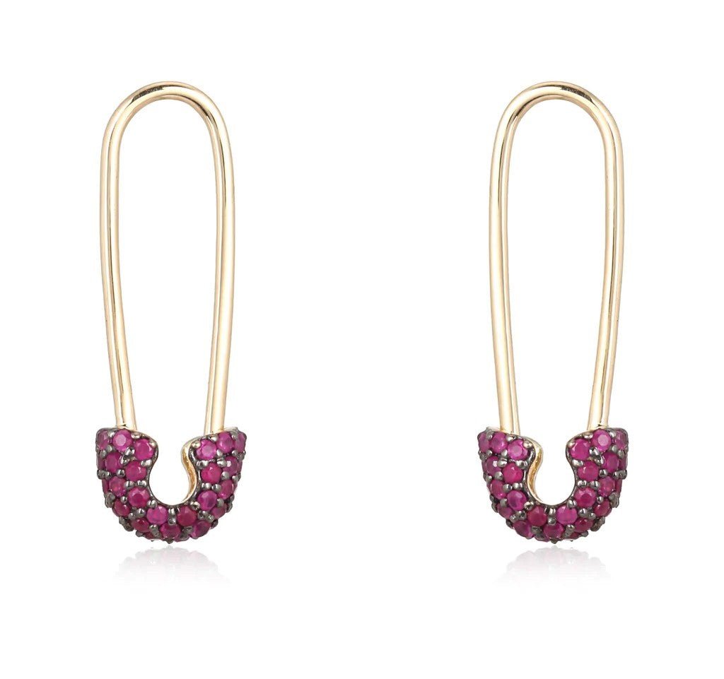 14K Gemstone Safety Pin Earring - Nolita
