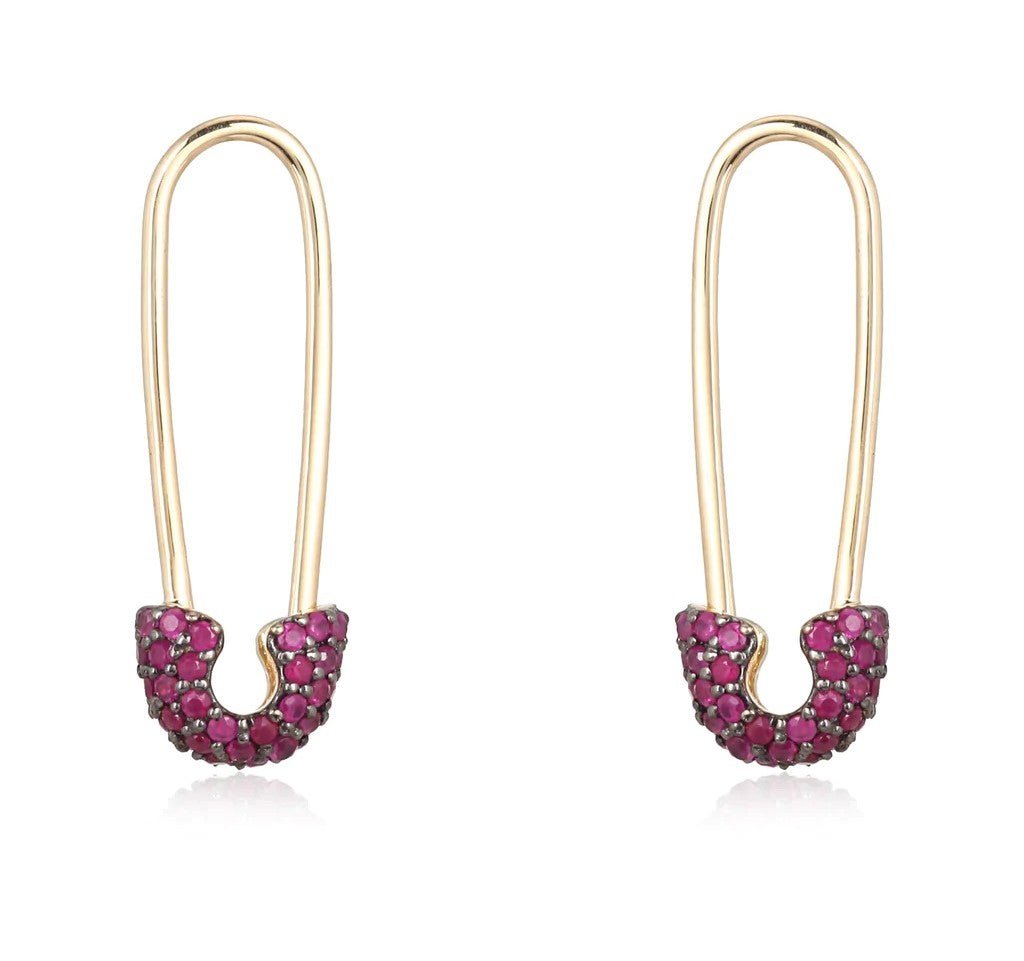 14K Gemstone Safety Pin Earring - Nolita