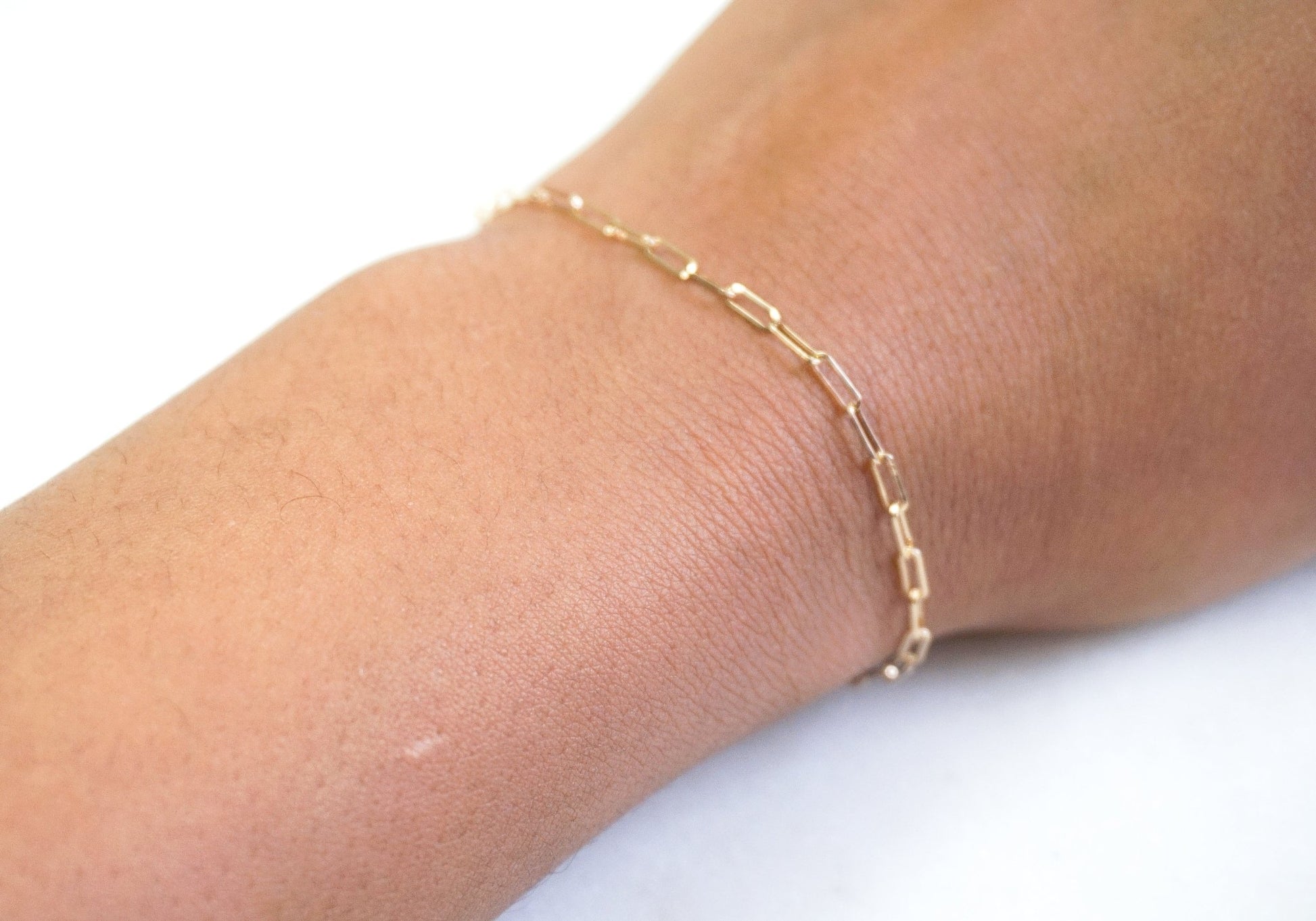 14K Gold Baby Rectangle Paperclip Chain Bracelet - Nolita