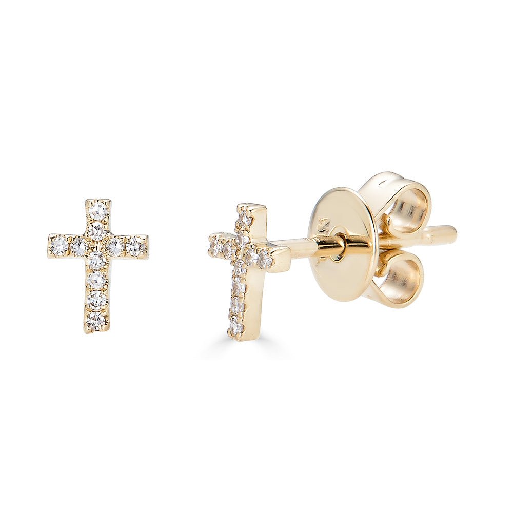 14K Gold Diamond Cross Studs - White Gold Single - Nolita