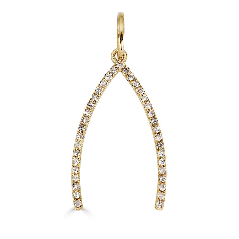 14K Gold Diamond Slim Wishbone Charm - Nolita