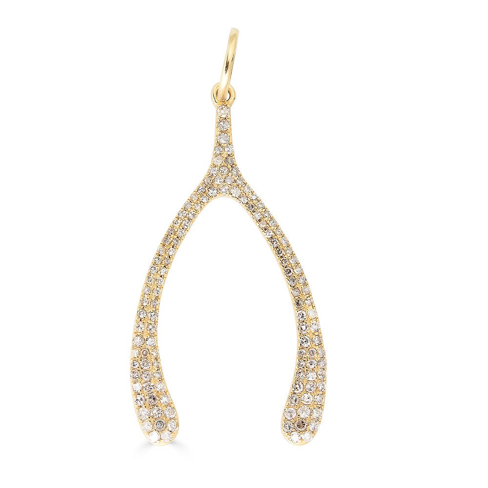 14K Gold Diamond Wishbone Charm - Nolita