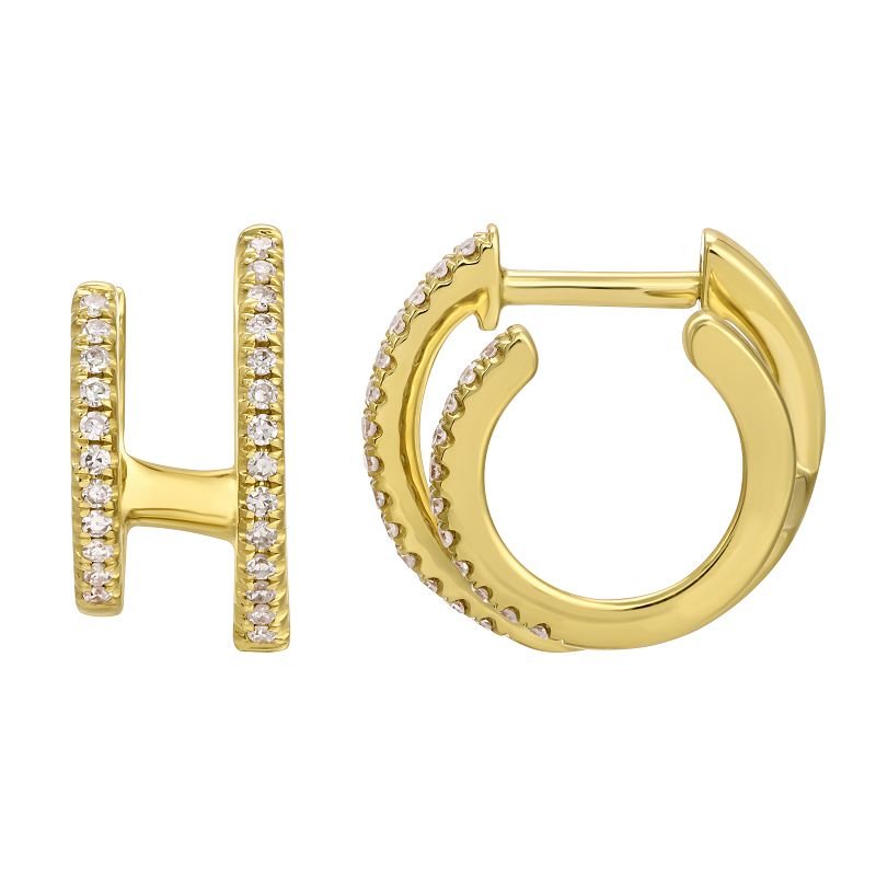 14K Gold Double Illusion Huggie Diamond Earrings - Nolita