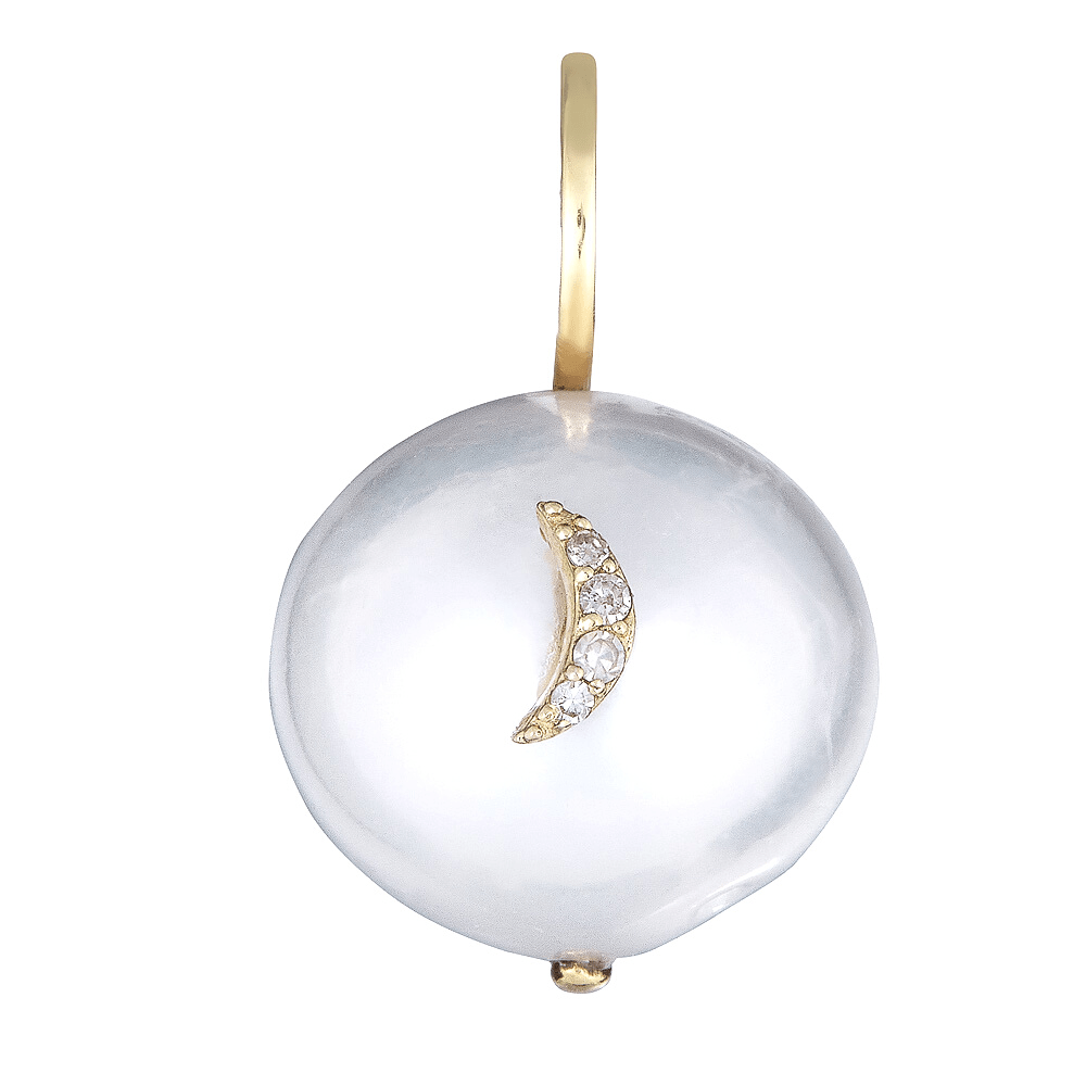 14K Gold Pearl Diamond Moon Charm - Nolita