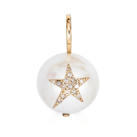 14K Gold Pearl Diamond Star Charm - Nolita