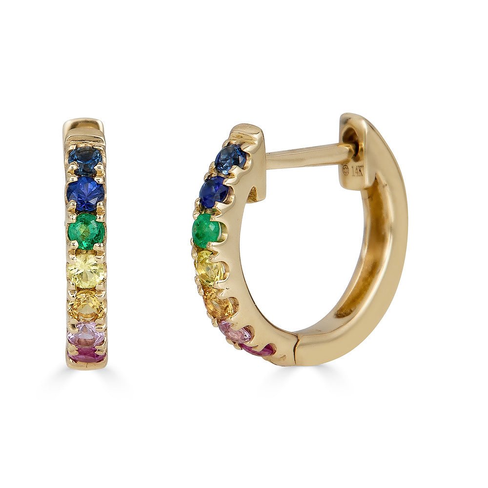 14K Gold Rainbow Hoop Birthstone Earrings - Nolita