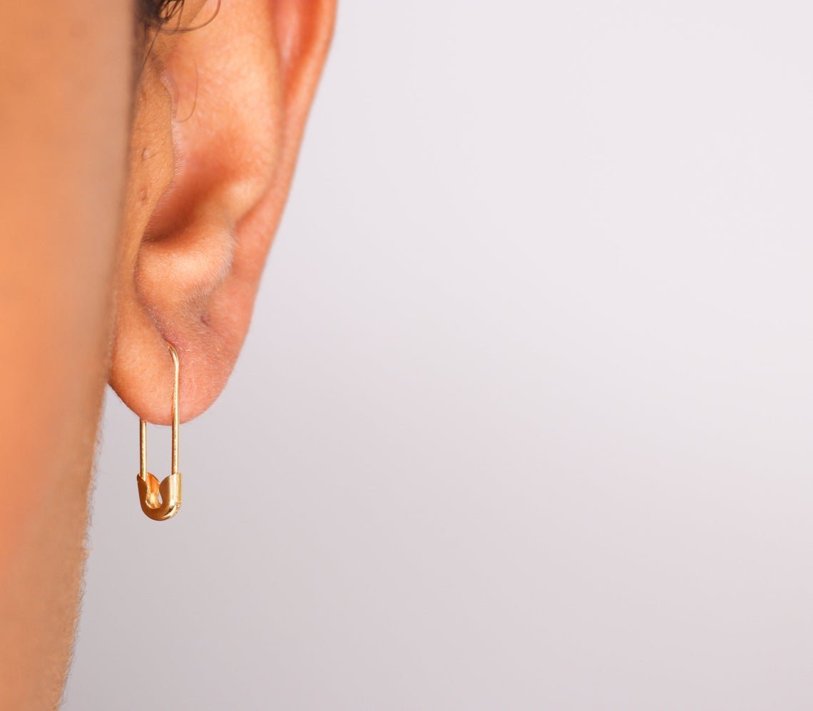 14K Gold Safety Pin Earring 3/4''Inch - Nolita
