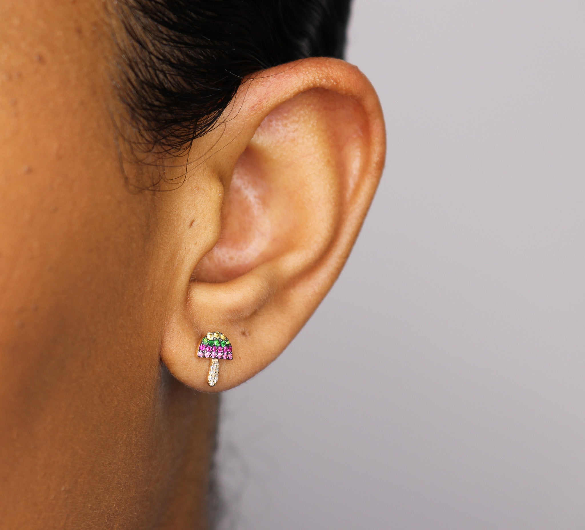 14K Multicolor Mushroom Stud Earrings - Nolita
