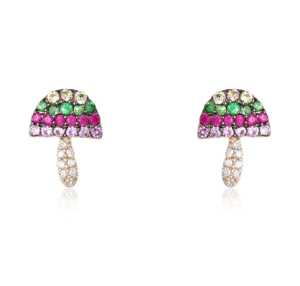 14K Multicolor Mushroom Stud Earrings - Nolita