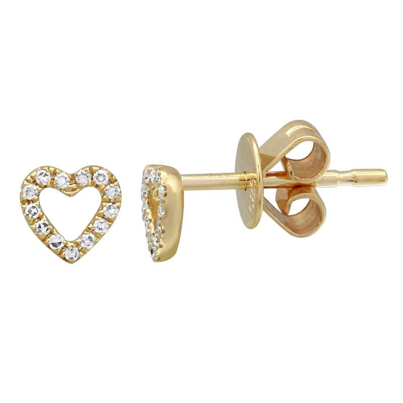 14K Open Heart Diamond Stud Earrings - Nolita