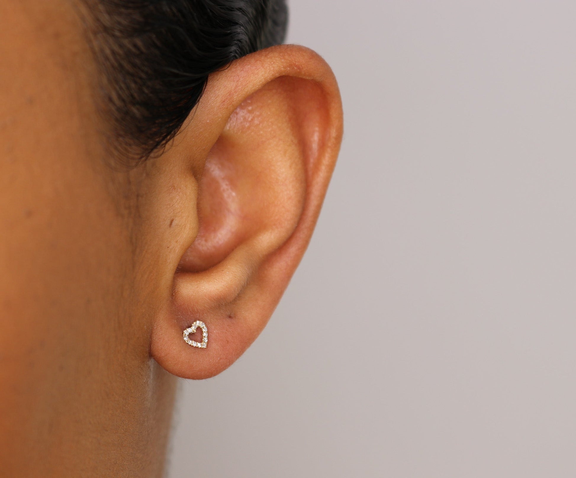 14K Open Heart Diamond Stud Earrings - Nolita