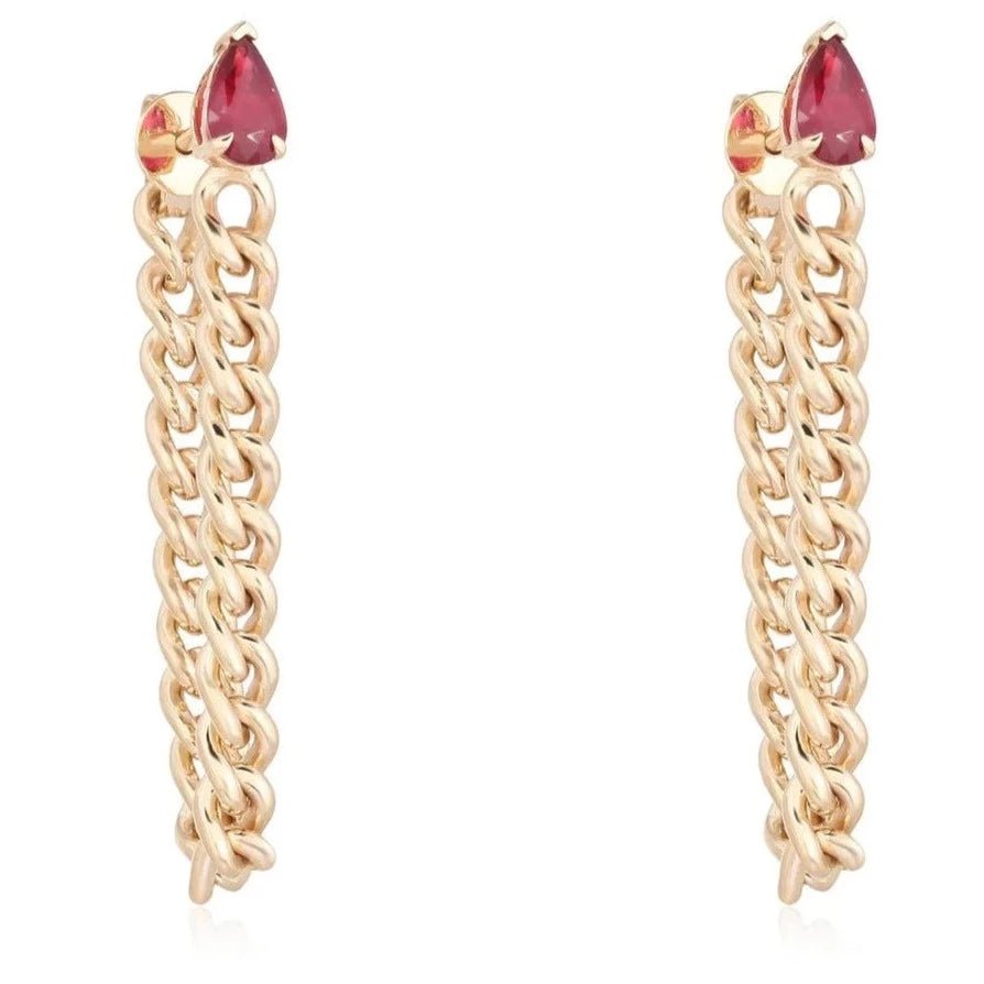 14K Pear Diamond Chain Earrings - Nolita