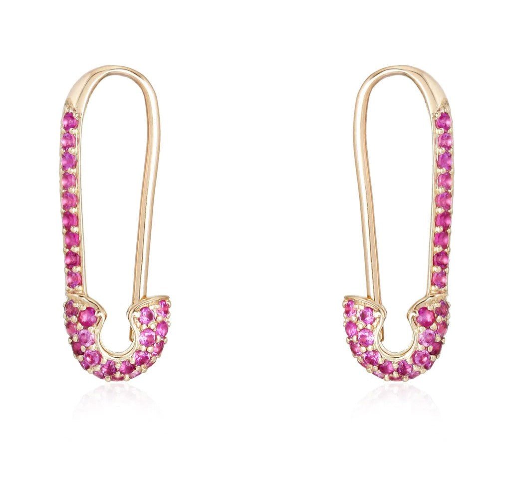 14K Pink Sapphire Mini Safety Pin Earring - Nolita