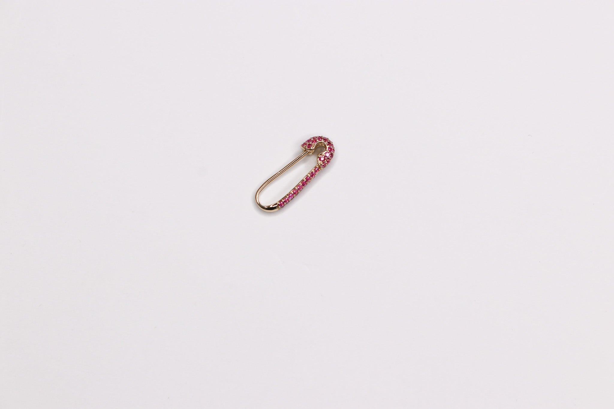 14K Pink Sapphire Mini Safety Pin Earring - Nolita