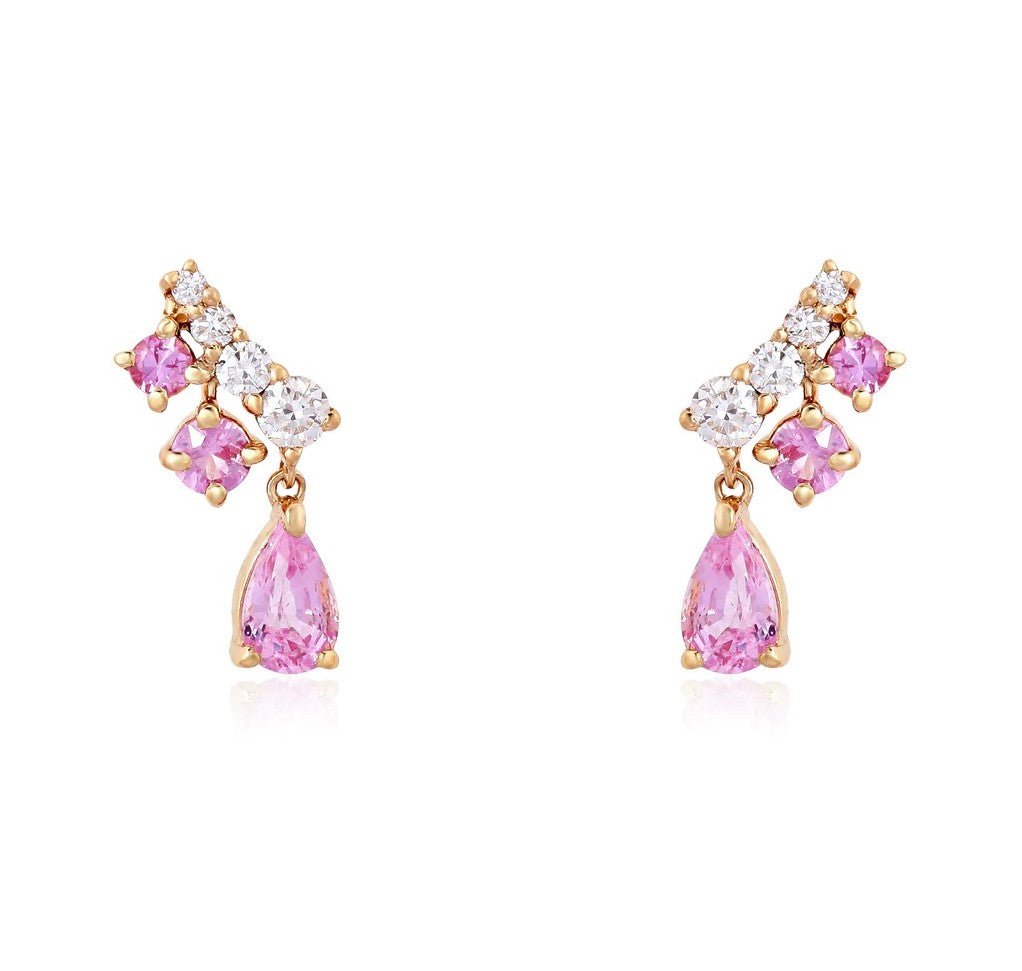 14K Pink Sapphire Pear Shape Diamond Earrings - Nolita