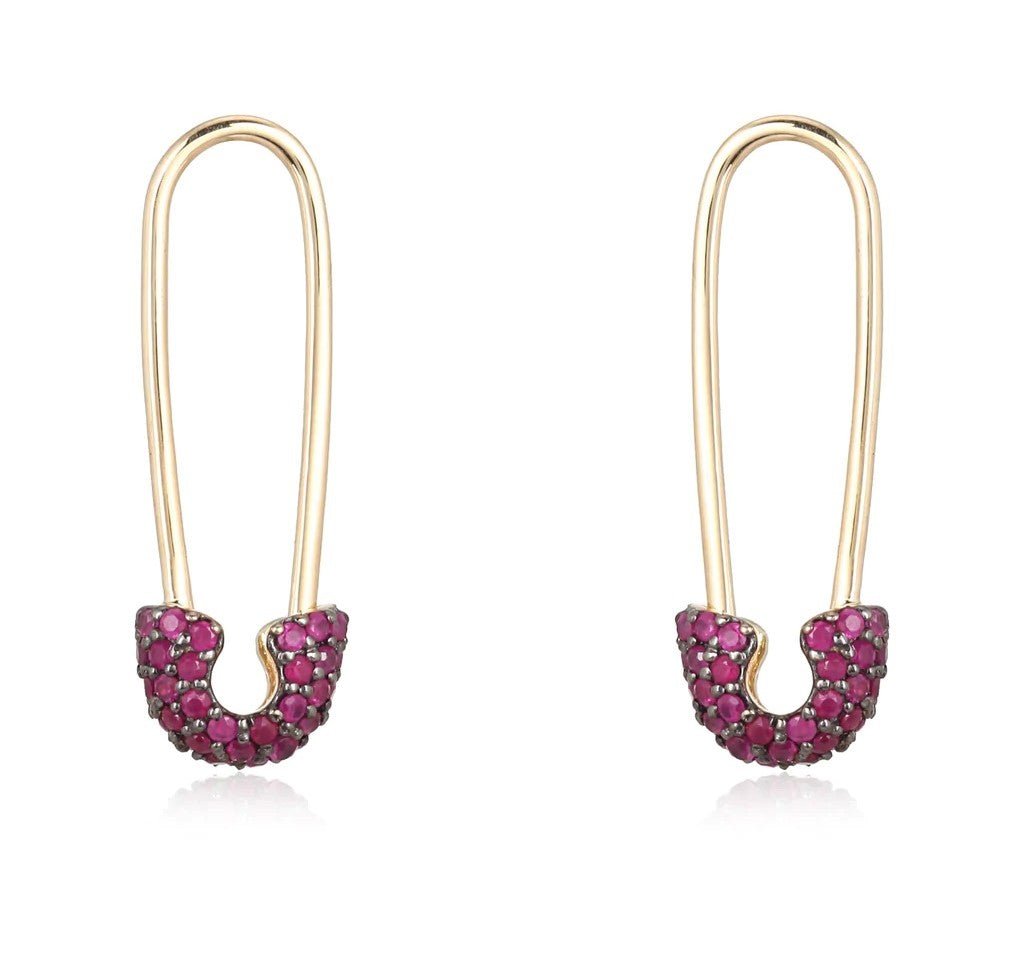 14K Pink Sapphire Safety Pin Earring - Nolita