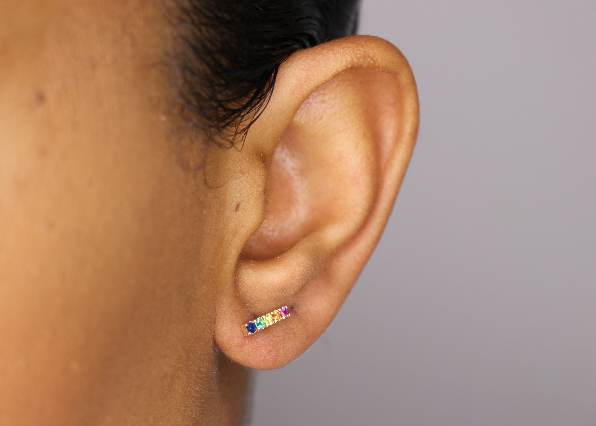 14K Rainbow Bar Studs - Nolita