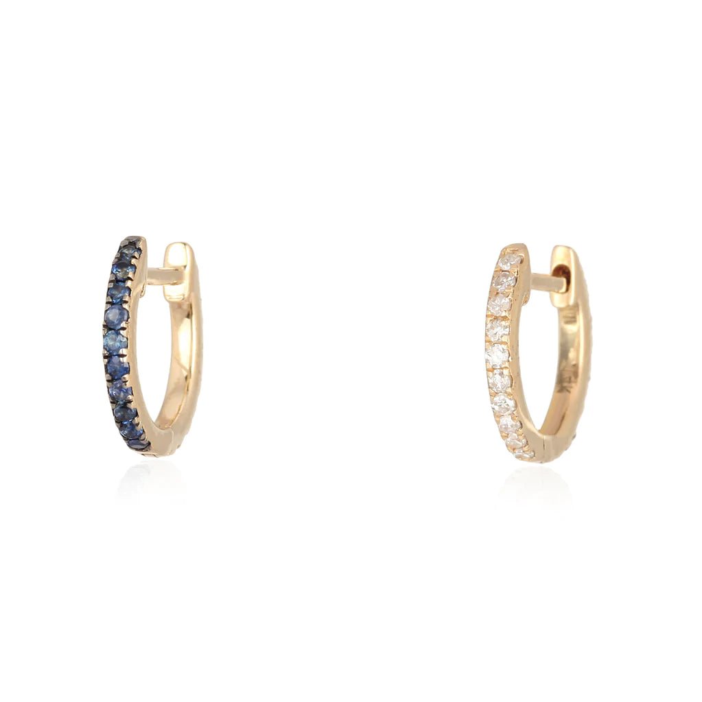 14K Sapphire and Diamond Double Sided Huggies - Nolita