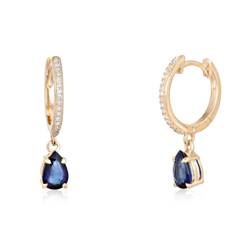 14K Sapphire and Diamond Hoop Earrings - Nolita