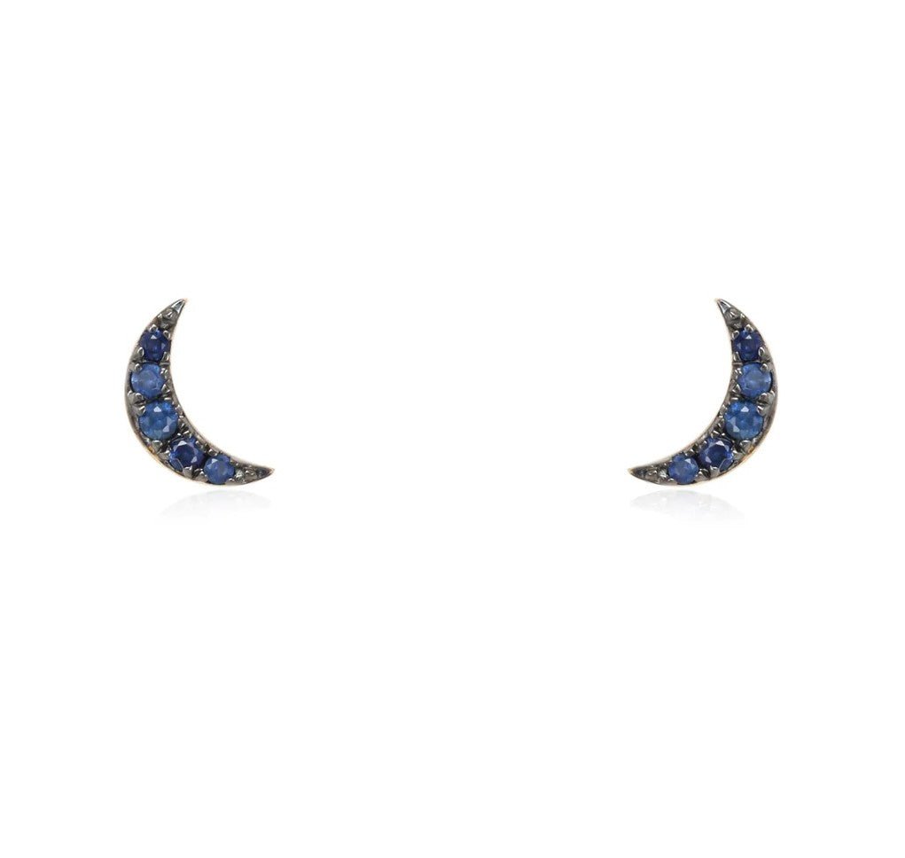 14K Sapphire Moon Stud Earrings - Nolita