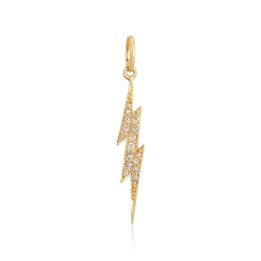 14K Small Diamond Lightning Bolt Charm - Nolita