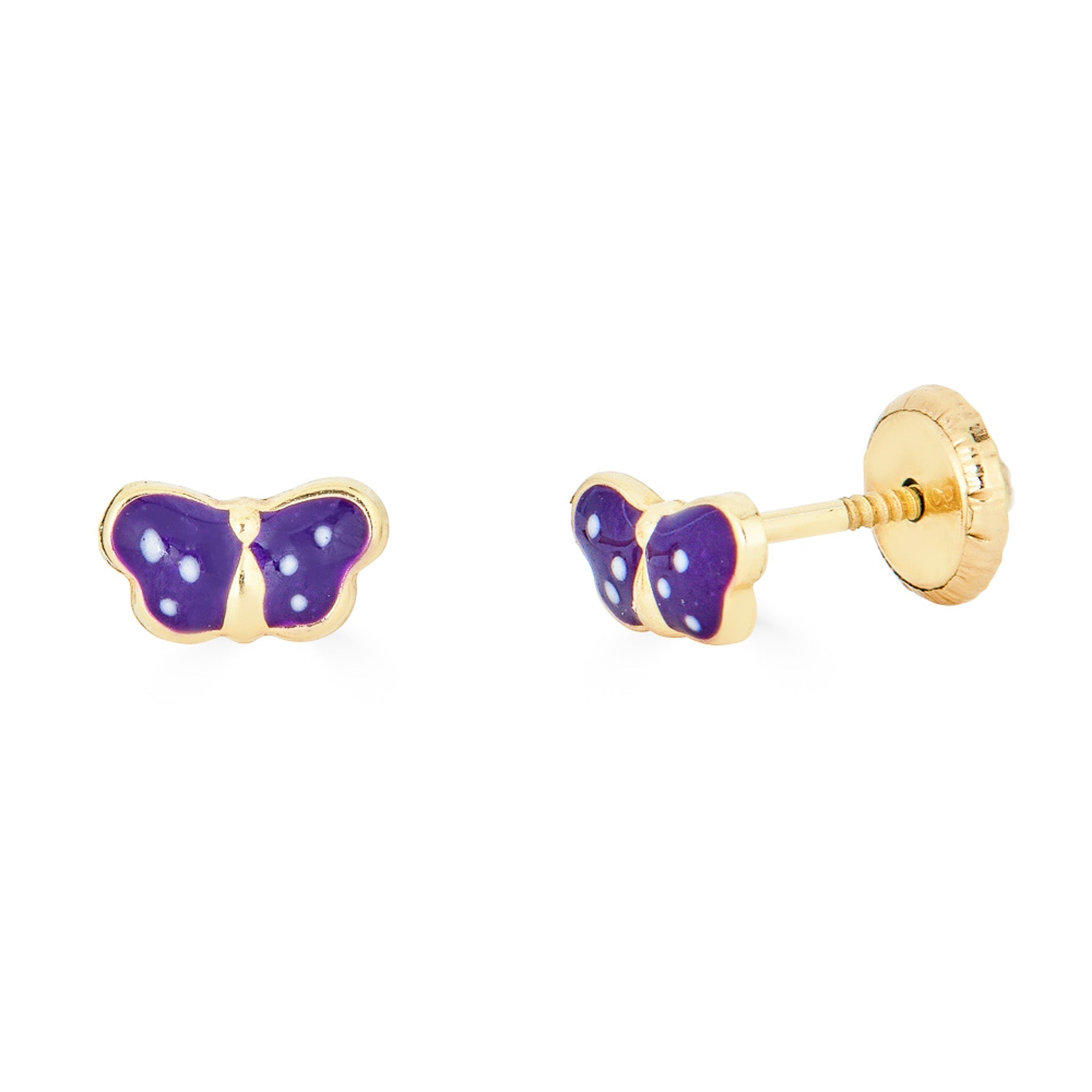 14K Small Enamel Dark Purple Butterfly Studs - Nolita