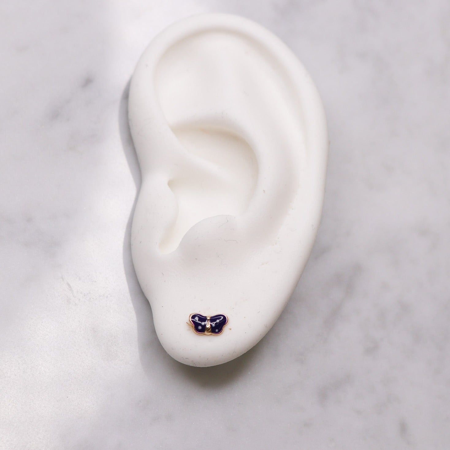 14K Small Enamel Dark Purple Butterfly Studs - Nolita