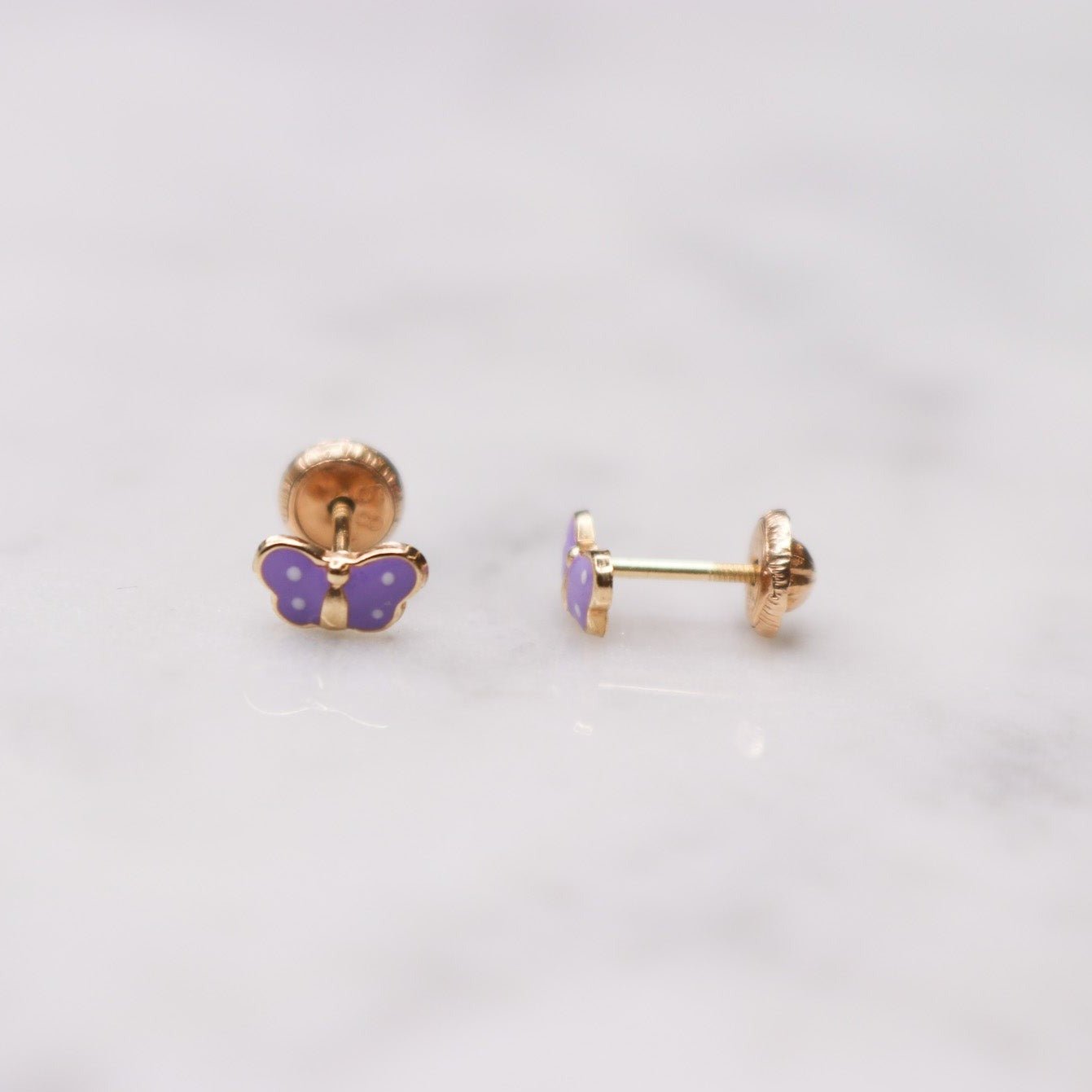 14K Small Enamel Dark Purple Butterfly Studs - Nolita