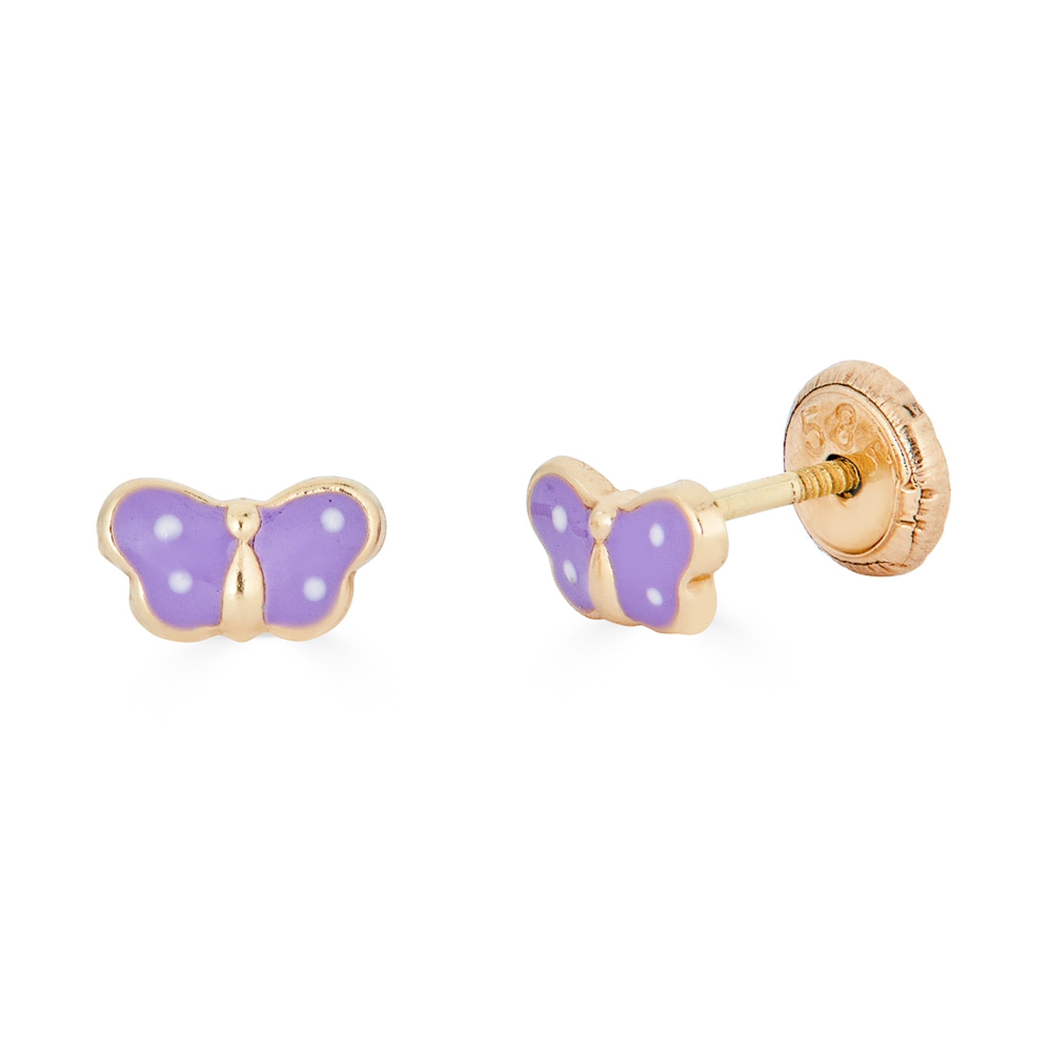 14K Small Enamel Dark Purple Butterfly Studs - Nolita