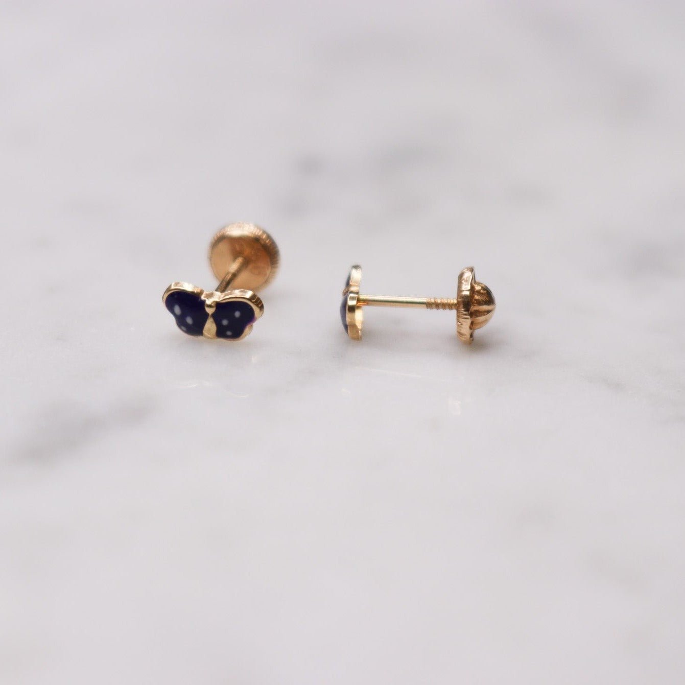 14K Small Enamel Dark Purple Butterfly Studs - Nolita