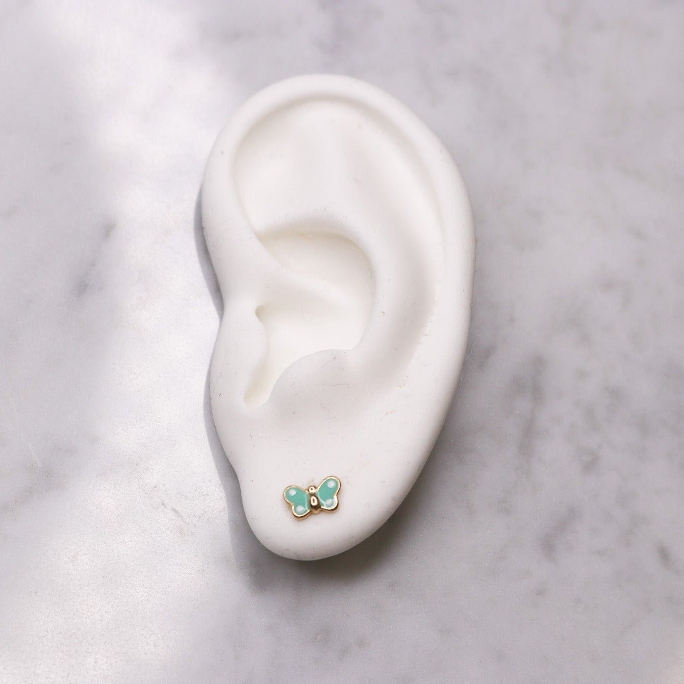 14K Small Enamel Green Butterfly Studs - Nolita