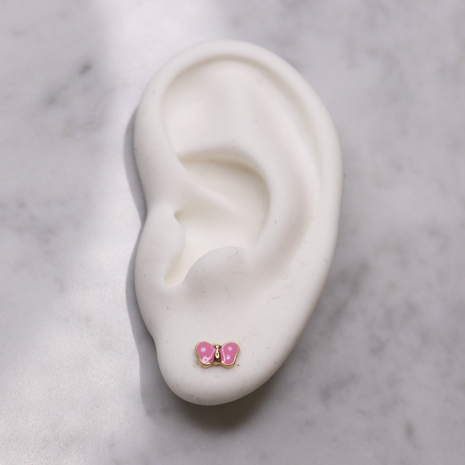 14K Small Enamel Pink Butterfly Studs - Nolita