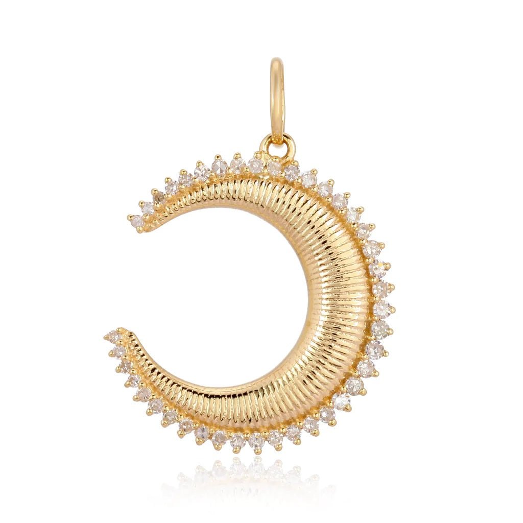 14K Textured Moon Charm - Nolita