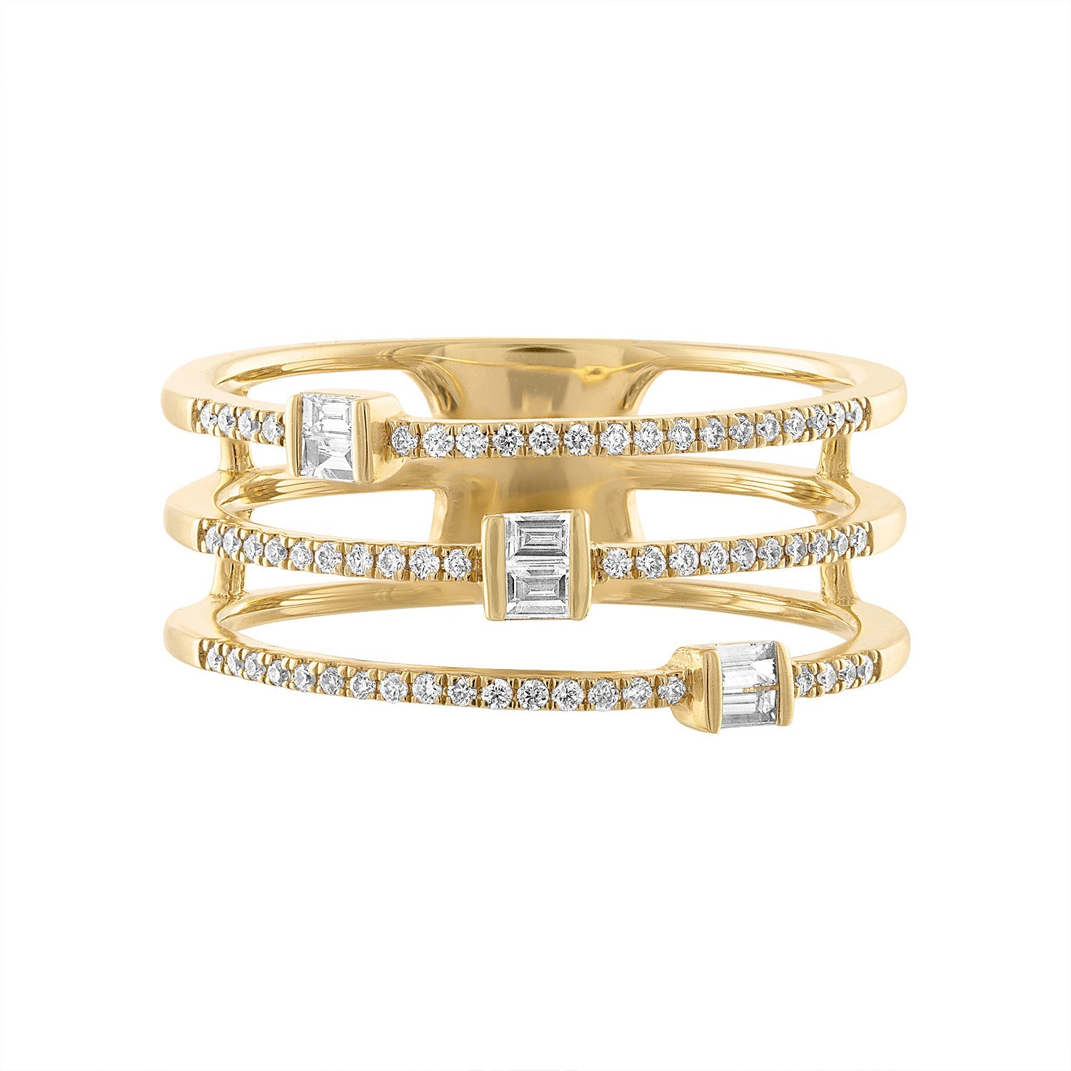 14K Triple Diamond Baguette Ring - Nolita