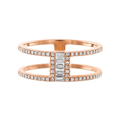 14K Vertical Diamond Baguette Double Row Ring - Nolita