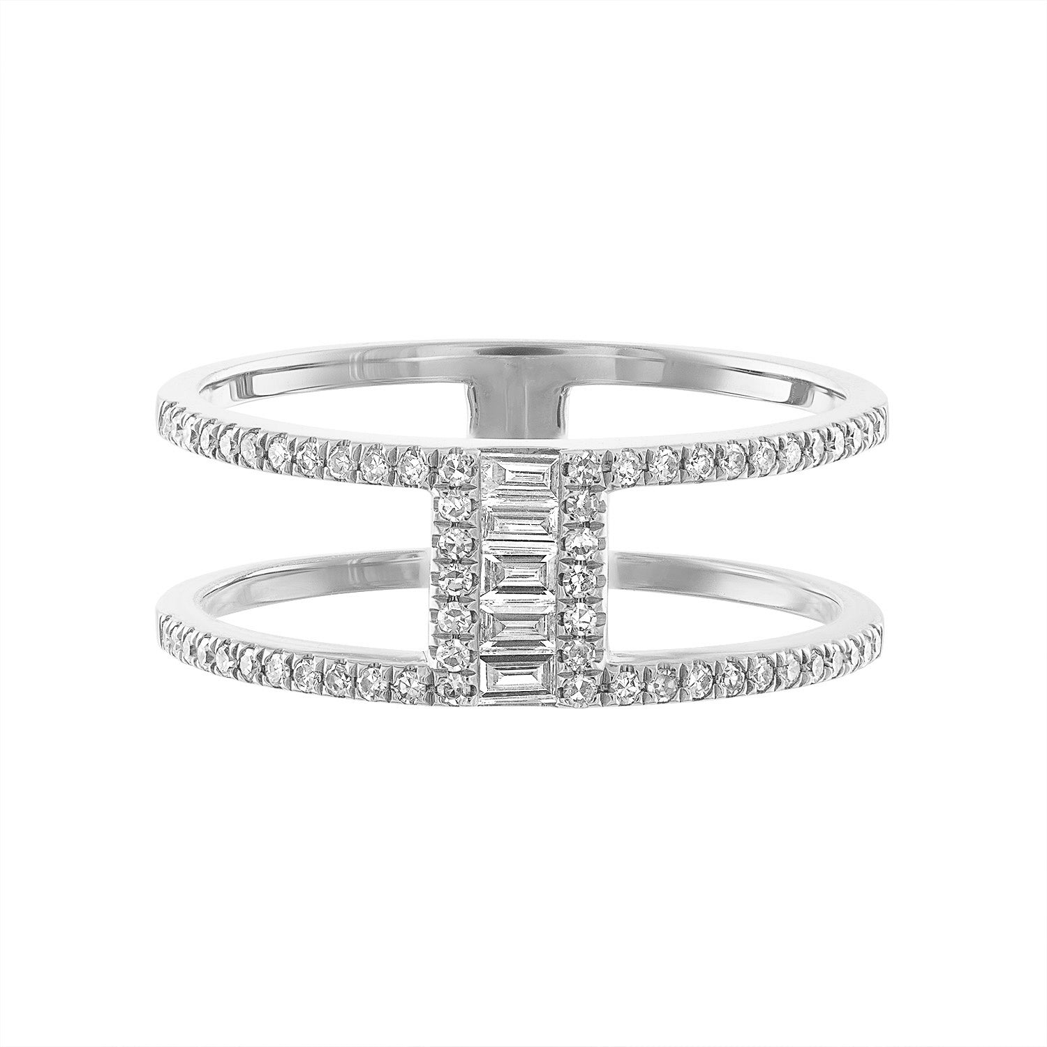 14K Vertical Diamond Baguette Double Row Ring - Nolita